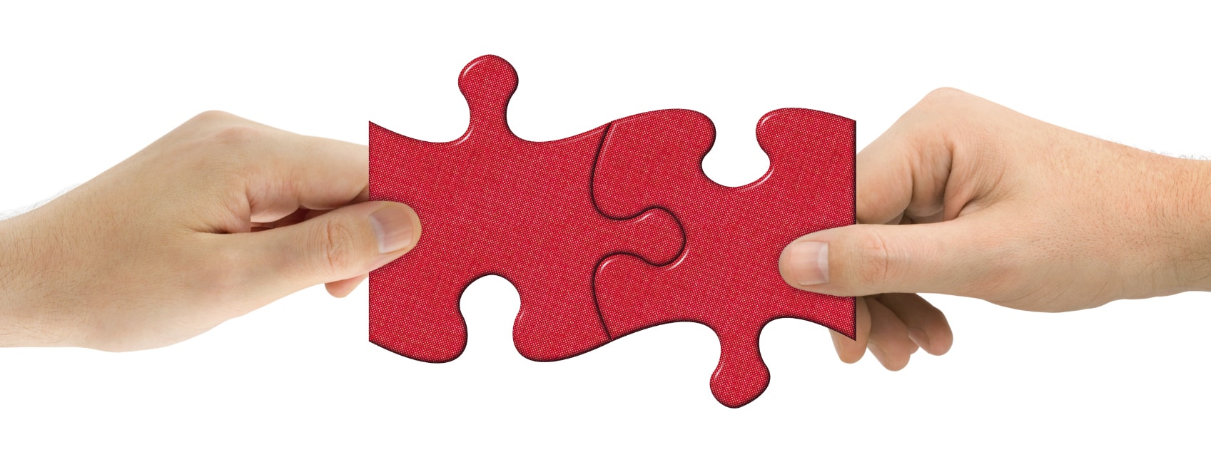 Hands and puzzle isolated on white background
