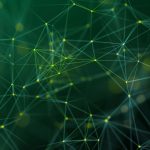 Visualization of big data. The concept of network connectivity . Abstract background with lines and dots of different colors. 3D rendering.