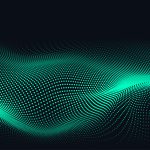 Digital technology futuristic internet network connection dark black background, green abstract cyber information communication, Ai big data science, innovation future tech line illustration vector 3d