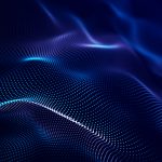 Wave of particles. Futuristic point wave. Abstract background with a dynamic wave. 3d rendering